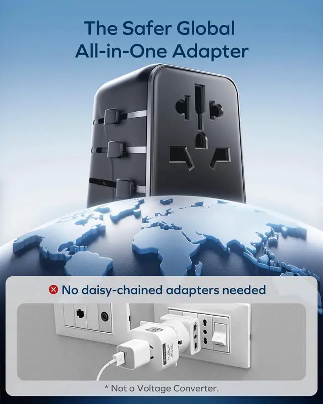 Alt view image 7 of 7 - MOMAX Universal Travel Adapter 70W GaN, 3 USB-C PD & 2 USB-A QC, International Power Adapter Outlet, 6-in-1 Wall Charger for Laptop, Phone, European Travel Plug Adapter for UK/US/AUS/JP, Black