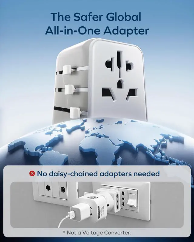 Alt view image 7 of 7 - MOMAX Universal Travel Adapter 70W GaN, 3 USB-C PD & 2 USB-A QC, International Power Adapter Outlet, 6-in-1 Wall Charger for Laptop, Phone, European Travel Plug Adapter for UK/US/AUS/JP, White
