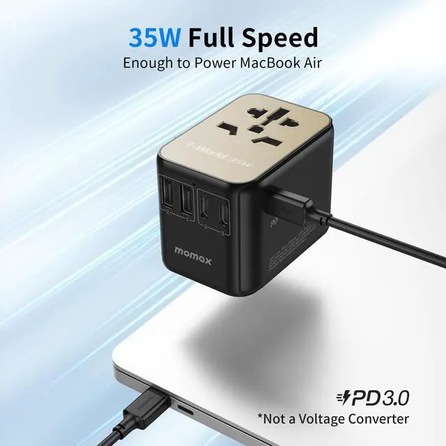 Alt view image 2 of 7 - MOMAX Universal Travel Adapter, PD 35W Fast International Power Adapter, 3 USB C & 2 USB A, Worldwide Travel Plug Adapter, International Power Adapter for Europe, USA, Japan, Australia (Type C/A/G/I)