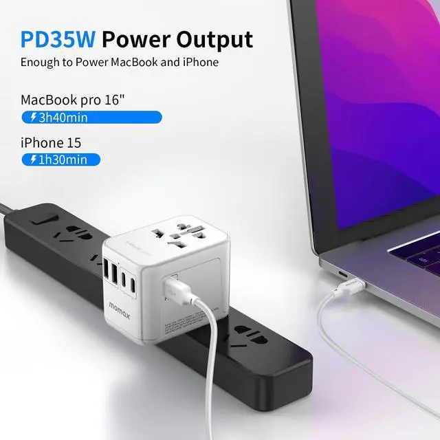 Alt view image 3 of 7 - MOMAX Universal Travel Adapter, PD 35W Fast International Power Adapter, 3 USB C & 2 USB A, Worldwide Travel Plug Adapter, International Power Adapter for Europe, USA, Japan, Australia (Type C/A/G/I)