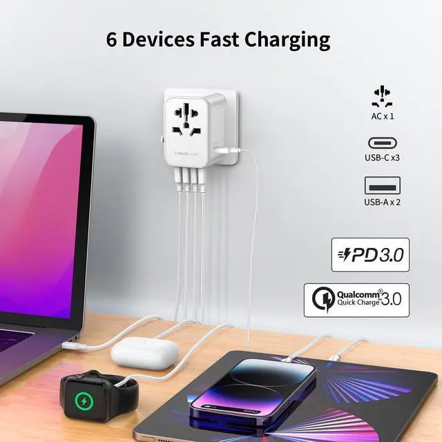 Alt view image 6 of 7 - MOMAX Universal Travel Adapter, PD 35W Fast International Power Adapter, 3 USB C & 2 USB A, Worldwide Travel Plug Adapter, International Power Adapter for Europe, USA, Japan, Australia (Type C/A/G/I)