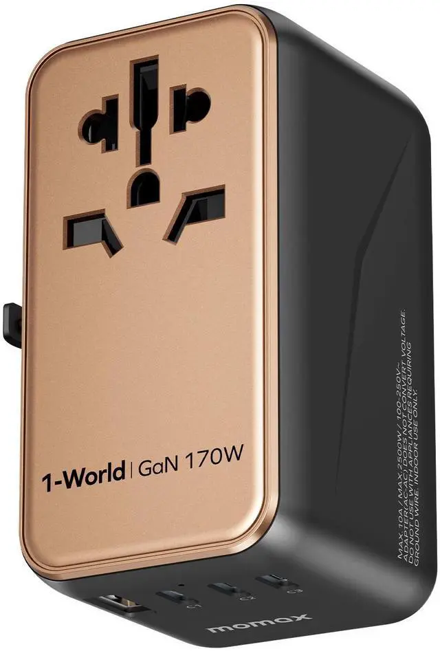 Main image of MOMAX Universal Travel Adapter Worldwide 170W GaN, 3 USB-C PD & 1 USB-A QC International Power Adapter for Laptop Fast Charging, European Travel Plug Adapter for UK/US/AUS/JP, Travel Essentials