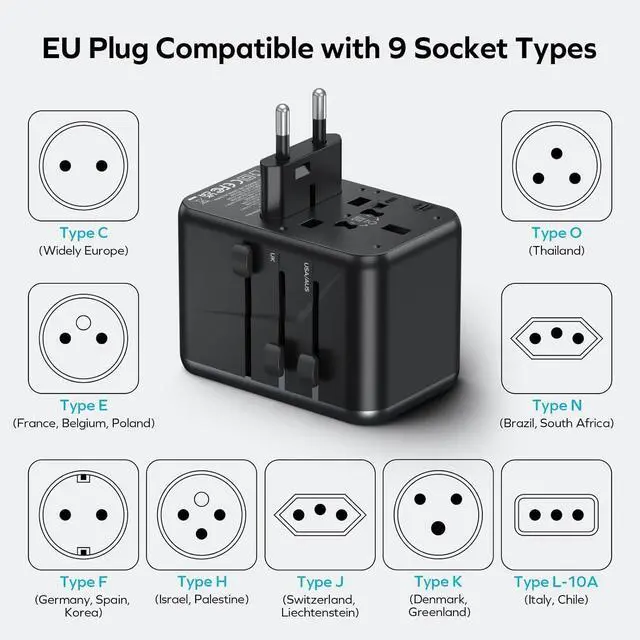 Alt view image 6 of 7 - MOMAX Universal Travel Adapter Worldwide 170W GaN, 3 USB-C PD & 1 USB-A QC International Power Adapter for Laptop Fast Charging, European Travel Plug Adapter for UK/US/AUS/JP, Travel Essentials