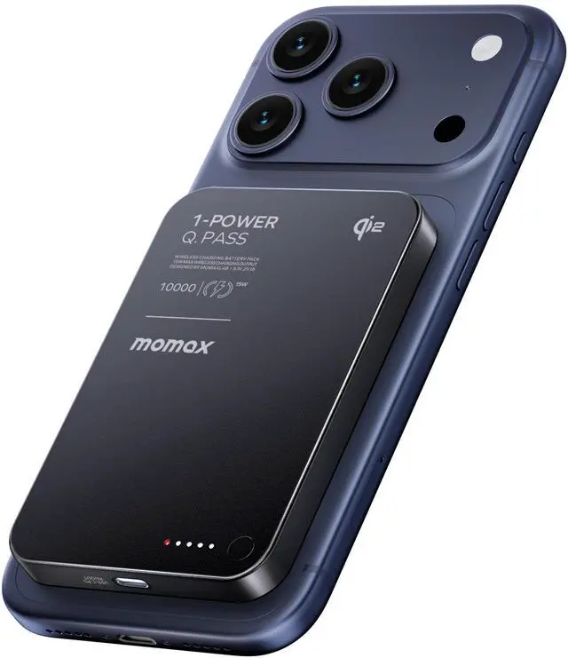 Main image of MOMAX (2026 NEW) Q.Pass Portable Charger, 10000mAh Slim Power Bank Qi2 Certified 15W Ultra-Fast Magnetic Battery Pack for iPhone Air/17Pro Max/17Pro/16/15/14/13/12 (No Lightning)