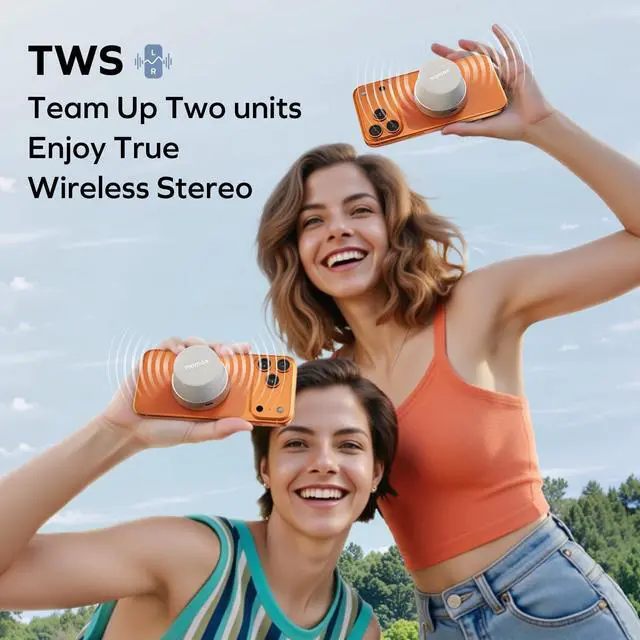 Alt view image 3 of 7 - Magnetic Portable Bluetooth Speaker, IPX6 Waterproof Mini Shower Speaker, Enhanced Bass, 12H Playtime, TWS Stereo, USB-C Outdoor Speaker, Travel & Gift Ideas, Silver
