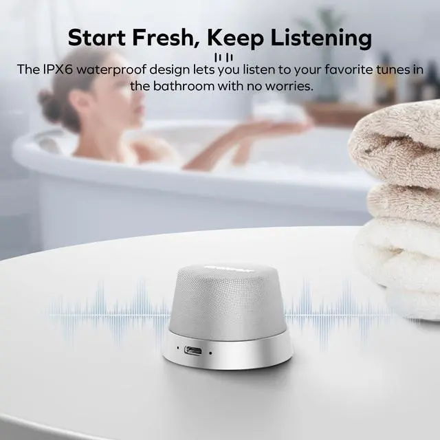 Alt view image 5 of 7 - Magnetic Portable Bluetooth Speaker, IPX6 Waterproof Mini Shower Speaker, Enhanced Bass, 12H Playtime, TWS Stereo, USB-C Outdoor Speaker, Travel & Gift Ideas, Silver