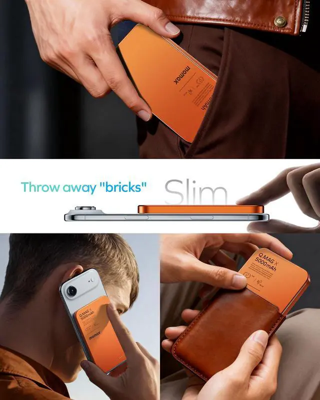 Alt view image 7 of 7 - MOMAX Magnetic Wireless Power Bank 5000mAh, Ultra-Slim 0.3" MagSafe-Compatible Portable Charger, 20W USB-C PD Fast Charging, for iPhone 17/16/15/14/13/12 Series, Samsung Galaxy & Google Pixel
