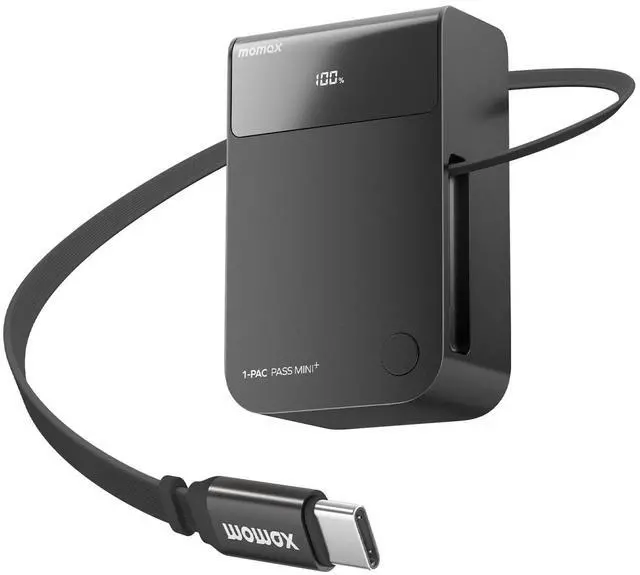 Main image of MOMAX 10000mAh Portable Charger Power Bank with Retractable Cable, 45W Fast Charging Battery Pack 2 USB-C+A Ports,LED Power Display, Flight Friendly Powerbank for iPhone 17/16/15 Series(Black)