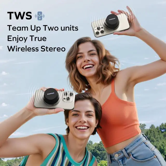 Alt view image 2 of 7 - MOMAX Magnetic Portable Bluetooth Speaker, IPX6 Waterproof Mini Shower Speaker, Enhanced Bass, 12H Playtime, TWS Stereo, USB-C Outdoor Speaker, Travel & Gift Ideas, Black