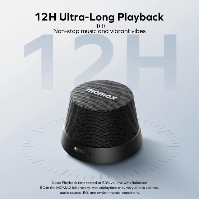 Alt view image 4 of 7 - MOMAX Magnetic Portable Bluetooth Speaker, IPX6 Waterproof Mini Shower Speaker, Enhanced Bass, 12H Playtime, TWS Stereo, USB-C Outdoor Speaker, Travel & Gift Ideas, Black