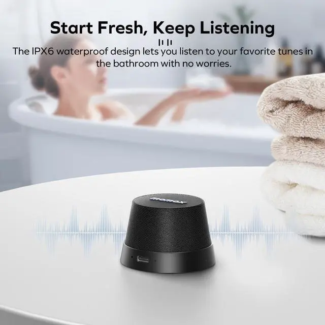 Alt view image 6 of 7 - MOMAX Magnetic Portable Bluetooth Speaker, IPX6 Waterproof Mini Shower Speaker, Enhanced Bass, 12H Playtime, TWS Stereo, USB-C Outdoor Speaker, Travel & Gift Ideas, Black