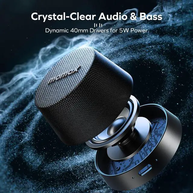 Alt view image 5 of 7 - MOMAX Magnetic Portable Bluetooth Speaker, IPX6 Waterproof Mini Shower Speaker, Enhanced Bass, 12H Playtime, TWS Stereo, USB-C Outdoor Speaker, Travel & Gift Ideas, Black