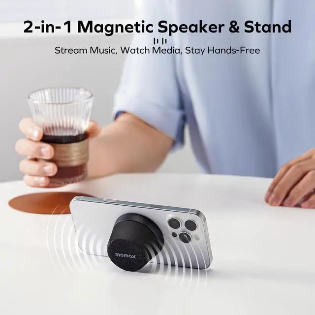 Alt view image 3 of 7 - MOMAX Magnetic Portable Bluetooth Speaker, IPX6 Waterproof Mini Shower Speaker, Enhanced Bass, 12H Playtime, TWS Stereo, USB-C Outdoor Speaker, Travel & Gift Ideas, Black