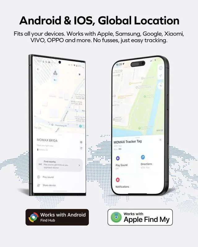 Alt view image 2 of 7 - Momax Tracker Tag Universal - Key Finder Works with Both Android & iOS Find My, Smart Bluetooth Air Tracking Device, Replaceable Battery, DIY Stickers, Item Locator for Wallets, Suitcases, White