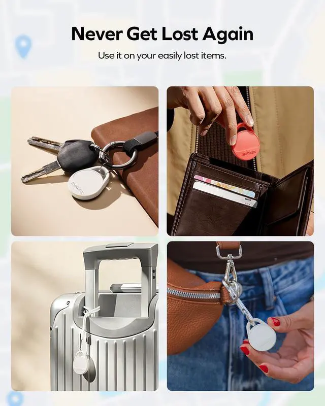 Alt view image 3 of 7 - Momax Tracker Tag Universal - Key Finder Works with Both Android & iOS Find My, Smart Bluetooth Air Tracking Device, Replaceable Battery, DIY Stickers, Item Locator for Wallets, Suitcases, White
