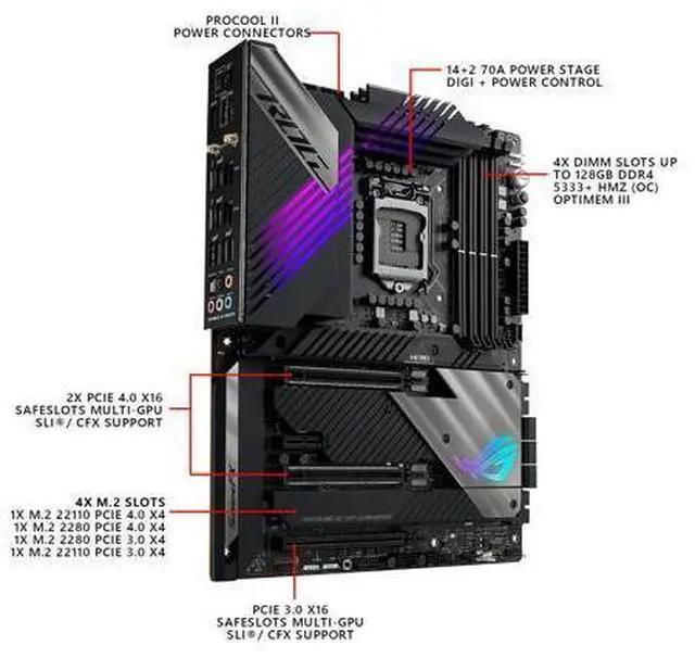Alt view image 11 of 12 - ASUS ROG Maximus XIII Hero (WiFi 6E) Z590 LGA 1200 (Intel 11th/10th Gen) ATX Gaming Motherboard (PCIe 4.0, 14+2 Power Stages, DDR4 5333+, Dual 2.5Gb LAN, Thunderbolt 4 Onboard, Bluetooth v5.2, Quad M.