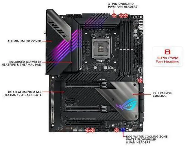 Alt view image 10 of 12 - ASUS ROG Maximus XIII Hero (WiFi 6E) Z590 LGA 1200 (Intel 11th/10th Gen) ATX Gaming Motherboard (PCIe 4.0, 14+2 Power Stages, DDR4 5333+, Dual 2.5Gb LAN, Thunderbolt 4 Onboard, Bluetooth v5.2, Quad M.