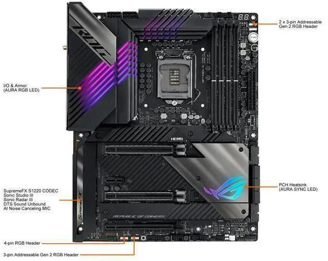 Alt view image 8 of 12 - ASUS ROG Maximus XIII Hero (WiFi 6E) Z590 LGA 1200 (Intel 11th/10th Gen) ATX Gaming Motherboard (PCIe 4.0, 14+2 Power Stages, DDR4 5333+, Dual 2.5Gb LAN, Thunderbolt 4 Onboard, Bluetooth v5.2, Quad M.