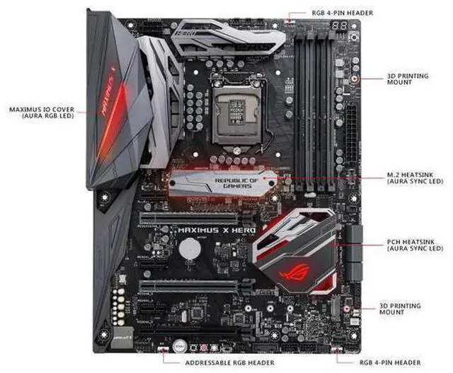 Alt view image 12 of 13 - ASUS ROG Maximus X Hero LGA 1151 (300 Series) Intel Z370 HDMI SATA 6Gb/s USB 3.1 ATX Intel Motherboard