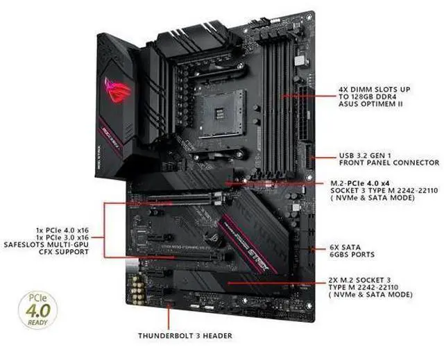 Alt view image 12 of 14 - ASUS ROG STRIX B550-F GAMING AM4 AMD B550 SATA 6Gb/s ATX AMD Motherboard