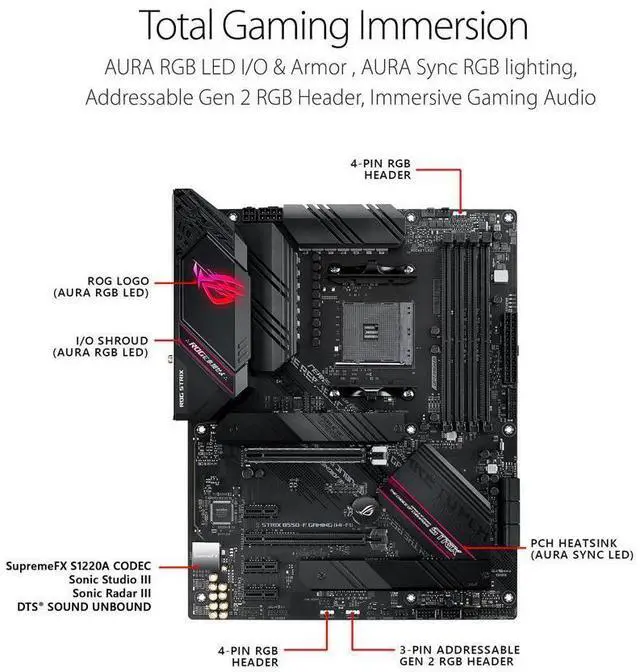 Alt view image 7 of 13 - Asus ROG Strix B550-F Gaming WiFi II AMD AM4 (3rd Gen Ryzen) ATX Gaming Motherboard (PCIe 4.0,WiFi 6E, 2.5Gb LAN, BIOS Flashback, HDMI 2.1, Addressable Gen 2 RGB Header and Aura Sync)