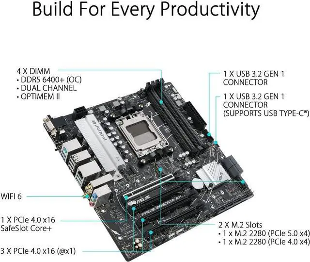 Alt view image 6 of 8 - ASUS PRIME B650M-A AX AMD AM5 B650 MicroATX M.2 Desktop Motherboard B