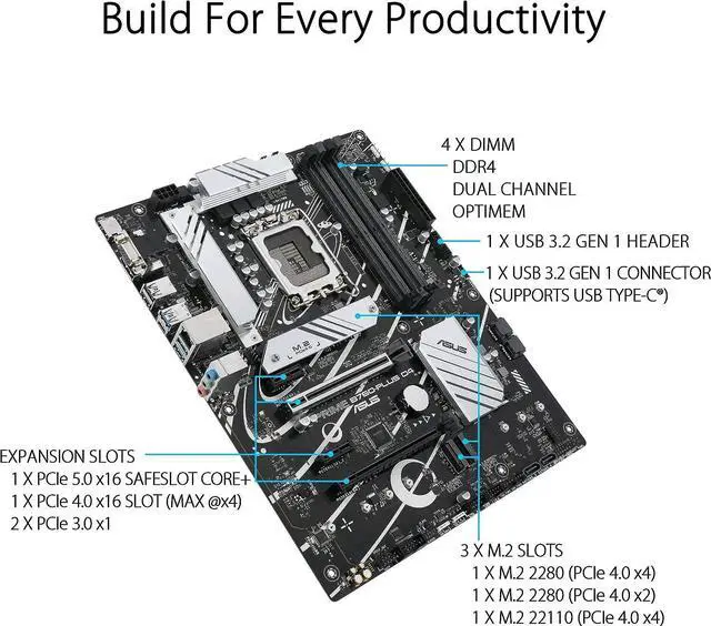 Alt view image 7 of 8 - ASUS PRIME B760-PLUS D4 Intel LGA 1700 B760 ATX M.2 Desktop Motherboard B