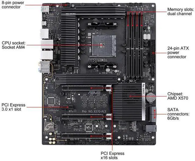 Alt view image 8 of 8 - ASUS PRO WS X570-ACE AMD Socket X570 AM4 ATX M.2 Desktop Motherboard B