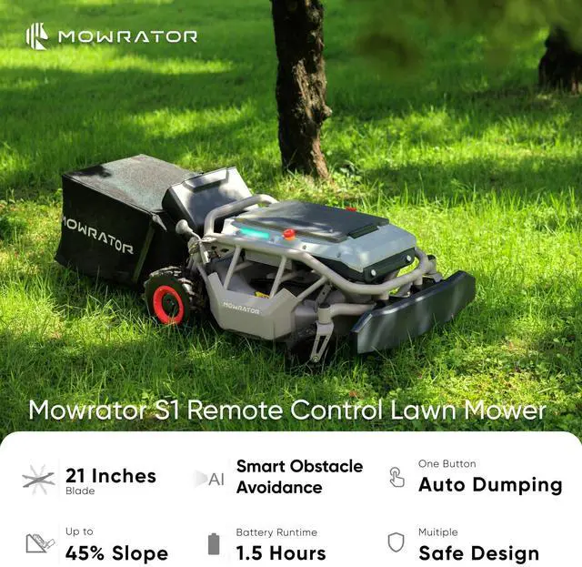Alt view image 2 of 6 - Mowrator Remote Control Lawn Mower S1 2WD 56V12Ah, Robot Lawn Mower Multi-Functions With 1.5-4.3 Inch Cutting Height 21 Inch Real Blade, Robotic Lawn Mower For 45% Slope(24°) With Mowing 0.75 Acres