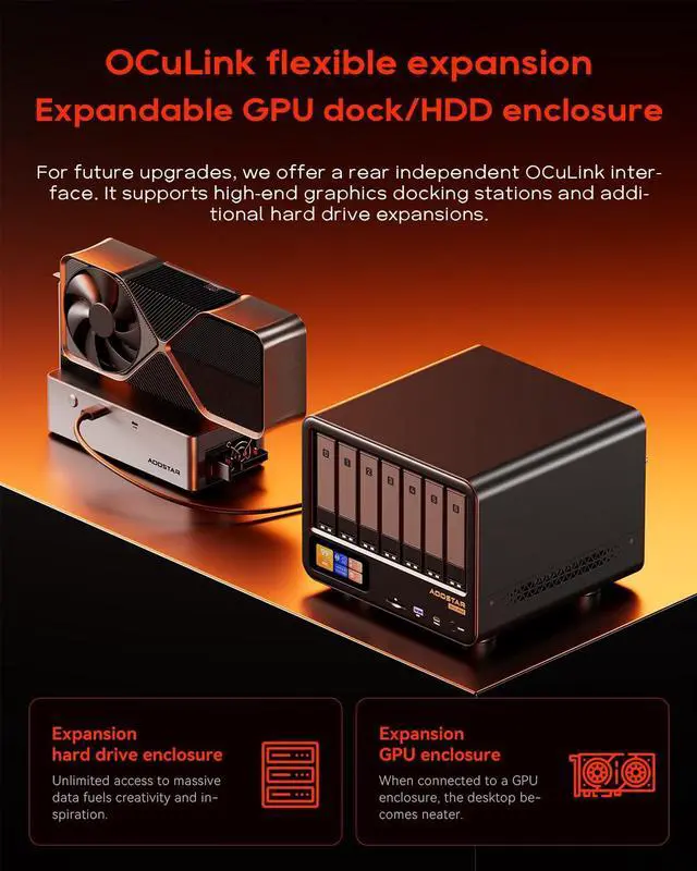 Alt view image 7 of 7 - AOOSTAR WTR MAX 11 Bay Mini Desktop NAS PC, Ryzen 7 PRO 8845HS NAS Server No RAM No SSD, 6*2.5"/3.5" SATA HDD, 5*M.2 NVMe Slots, 2*10GbE, 2*2.5GbE, Network Attached Storage