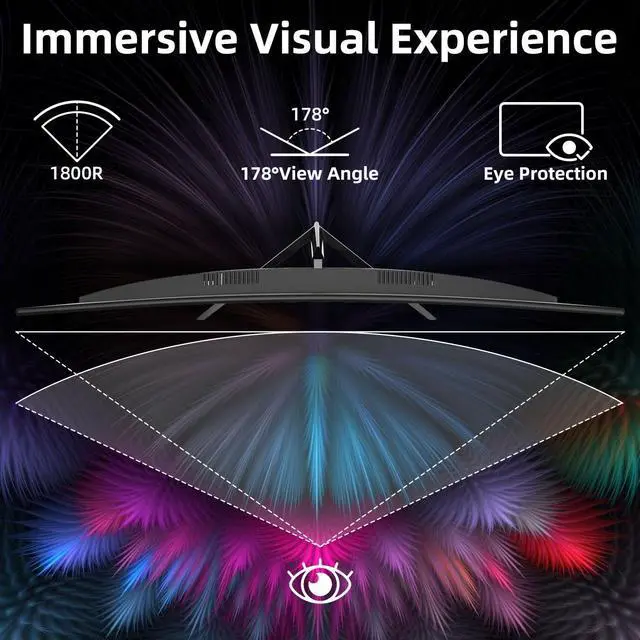 ZER LON 27 inch Curved Gaming Monitor, 144hz/180hz PC Monitor FHD 1080P ...