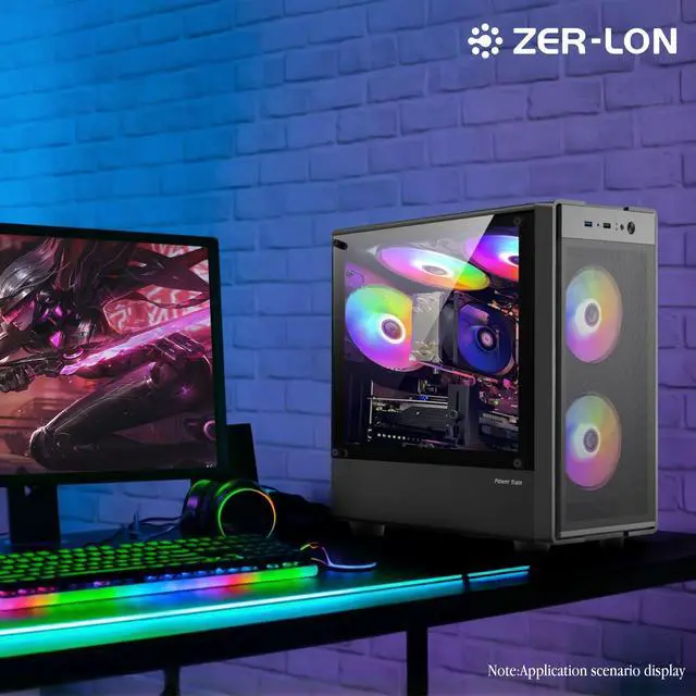 Alt view image 3 of 7 - Gaming PC Desktop Computer, AMD Ryzen 5 5500 up to 4.2GHz, Radeon RX 550 4GB, 16G DDR4 RAM, 1TB NVME SSD, WiFi 5.0, Prebuilt Gaming PC Tower Computer with RGB Fan