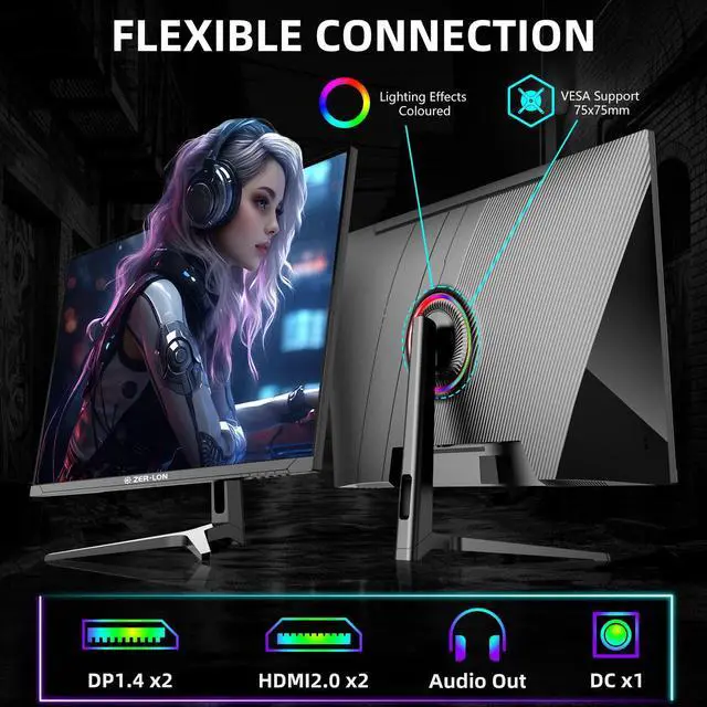Alt view image 7 of 7 - ZER-LON 32 Inch 4K UHD (3840 x 2160) Computer Monitor, IPS 60Hz Ultra-Clear Screen, 100% sRGB, Eye Saver/Flicker Free Mode, FreeSync, Built-in Speaker, HDMI2.0 x2, DP1.4 x2