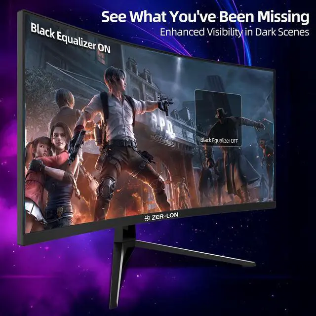 Alt view image 6 of 7 - ZER-LON 34 inch Ultrawide Curved Gaming Monitor, 21:9 WQHD 3440×1440 165Hz Computer Monitors, 1500R 1ms(MPRT), 125% sRGB, 350nits, FreeSync, HDMI2.0 x2, DP1.4 x2, Wall Mountable/Tilt Adjustable Black