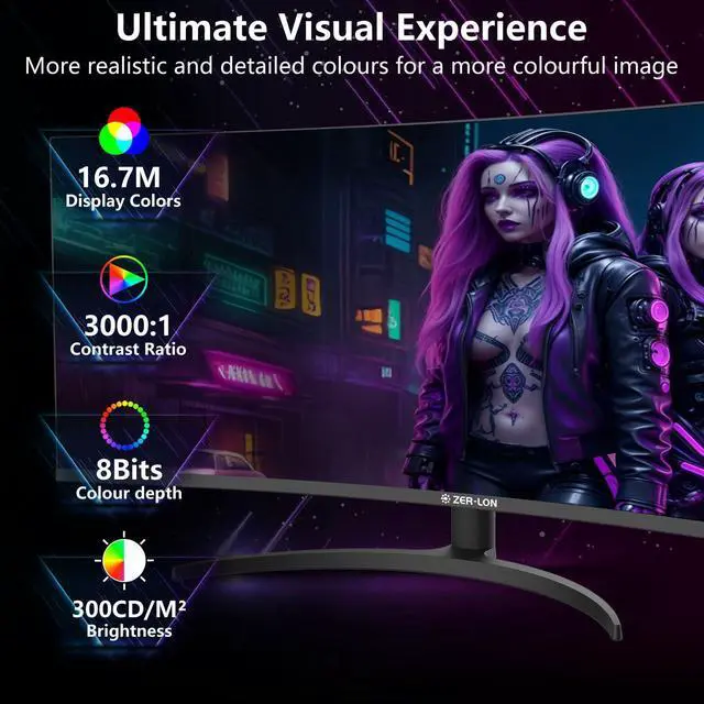 Alt view image 3 of 7 - 34 Inch Curved Gaming Monitor, 3440x1440 165Hz Ultrawide Computer Monitor, Tilt/Height/Pivot Adjustment, HDR400 1500R -PIP 1ms(MPRT) 99% sRGB, DCI-P3 95%, HDMI2.0 X2, DP1.4 X2 Port