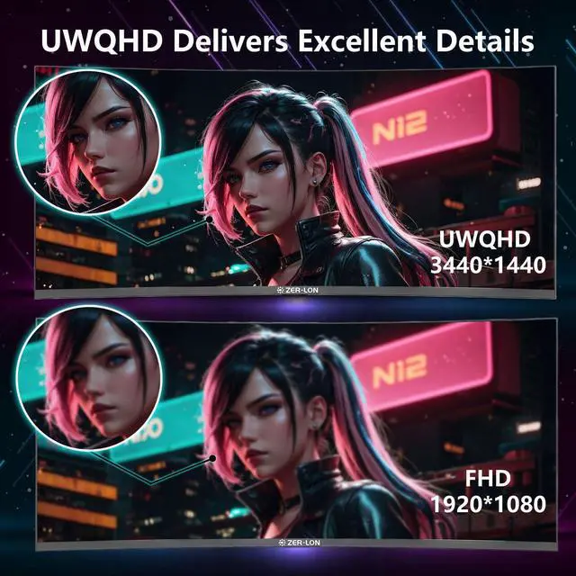 Alt view image 5 of 7 - 34 Inch Curved Gaming Monitor, 3440x1440 165Hz Ultrawide Computer Monitor, Tilt/Height/Pivot Adjustment, HDR400 1500R -PIP 1ms(MPRT) 99% sRGB, DCI-P3 95%, HDMI2.0 X2, DP1.4 X2 Port