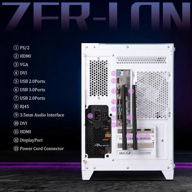 Alt view image 4 of 6 - Gaming PC Desktop Computer, AMD Ryzen 5 5500 up to 4.2GHz, RTX 4060 8G, 16G DDR4 RAM, 1TB NVME SSD, WiFi 5.0, Prebuilt Gaming PC Tower Computer with RGB Fan x 5