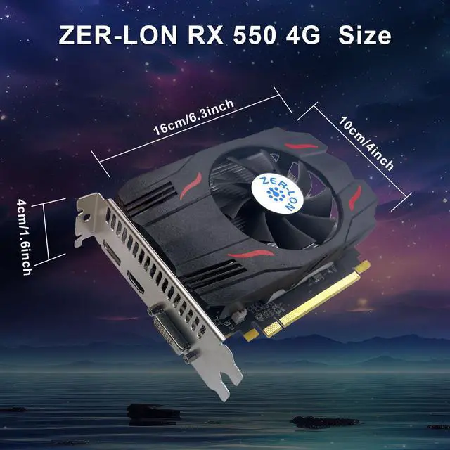 Alt view image 5 of 7 - ZER LON Radeon RX 550 Graphics Card, 4GB GDDR5 128 Bit 1183MHz DP HDMI DVI-Output GPU, PCIE 3.0 Computer Gpu Support Up to 4K Video Card for Office and PC Gaming