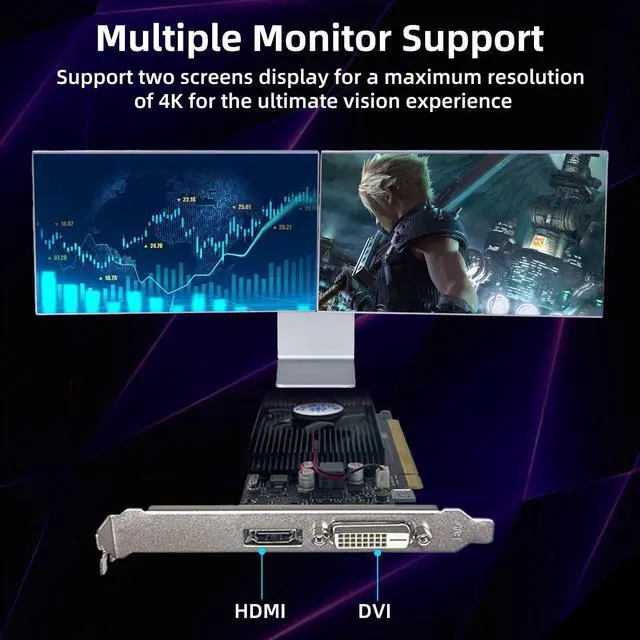Alt view image 3 of 7 - ZER LON GeForce GT 1030 4G Low Profile Graphics Card, GDDR4 64Bit, HDMI/DVI Ports Support DirectX 12 Computer Gaming Video Card, Desktop GPU, Support 4K