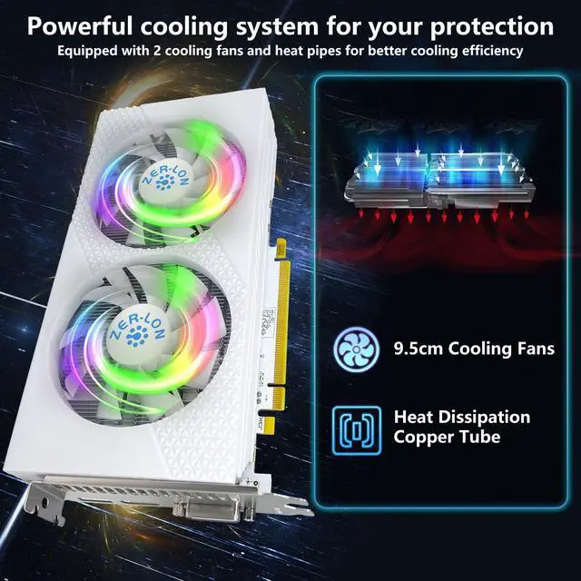 Alt view image 6 of 6 - ZER LON RX 580 8G Graphic Cards, Real 8GB 256Bit 2048SP GDDR5, Pc Gaming Video Card HDMI DP DVI-Output Gaming Gpu Card with Dual Fan for Office and PC Gaming White