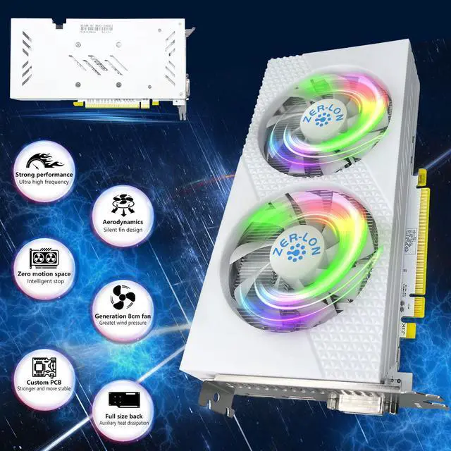 Alt view image 4 of 6 - ZER LON RX 580 8G Graphic Cards, Real 8GB 256Bit 2048SP GDDR5, Pc Gaming Video Card HDMI DP DVI-Output Gaming Gpu Card with Dual Fan for Office and PC Gaming White