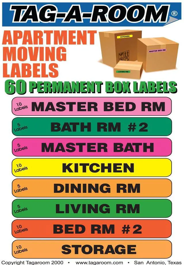 Main image of UBMOVE Multi-Colored Apartment Moving Labels Identify Box Contents With 60 Labels