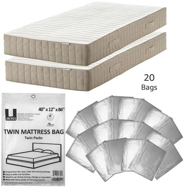 Main image of UBMOVE Twin Size Mattress Bags 40x12x86" Poly Protective Covers 20 Pack