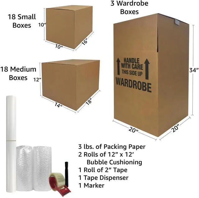 Alt view image 4 of 7 - UBMOVE 3 Room Wardrobe Kit 36 Moving Boxes, Bubble Roll, & Moving Supplies