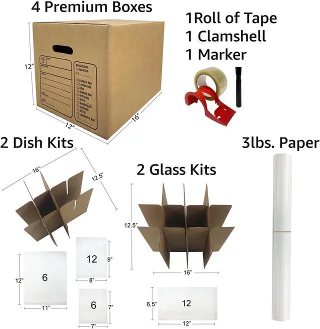 Alt view image 4 of 7 - UBMOVE Kitchen Moving Box & Supplies Kit #1 4 boxes with Dish/Glass Inserts