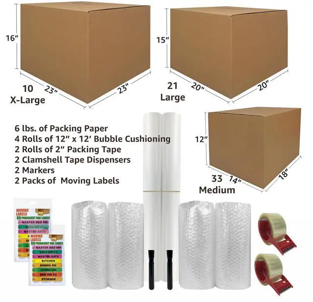 Alt view image 4 of 7 - UBMOVE 6 Room Bigger Boxes Kit 64 Boxes, Tape, Bubble, & Packing Paper