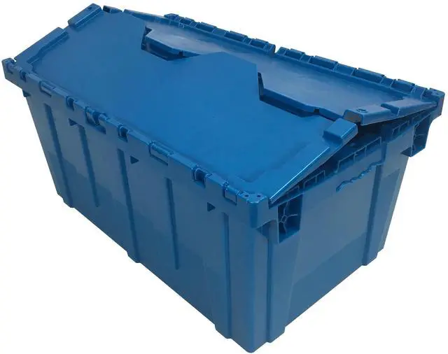 Alt view image 4 of 6 - UBMOVE Storage and Packing Plastic Tote Crate(2 Pack, Blue) Attached Lid Flip Top, 27"x17"x12.5"