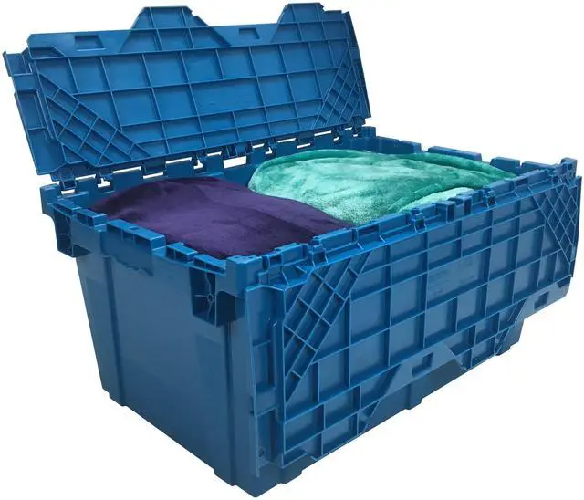 Alt view image 6 of 6 - UBMOVE Storage and Packing Plastic Tote Crate(2 Pack, Blue) Attached Lid Flip Top, 27"x17"x12.5"