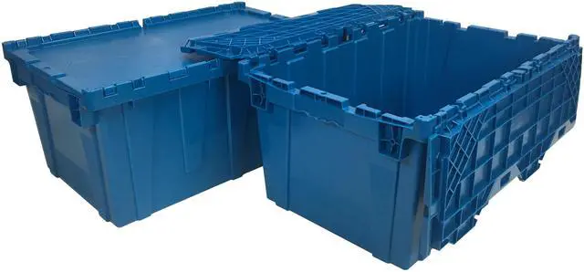 Alt view image 2 of 6 - UBMOVE Storage and Packing Plastic Tote Crate(2 Pack, Blue) Attached Lid Flip Top, 27"x17"x12.5"