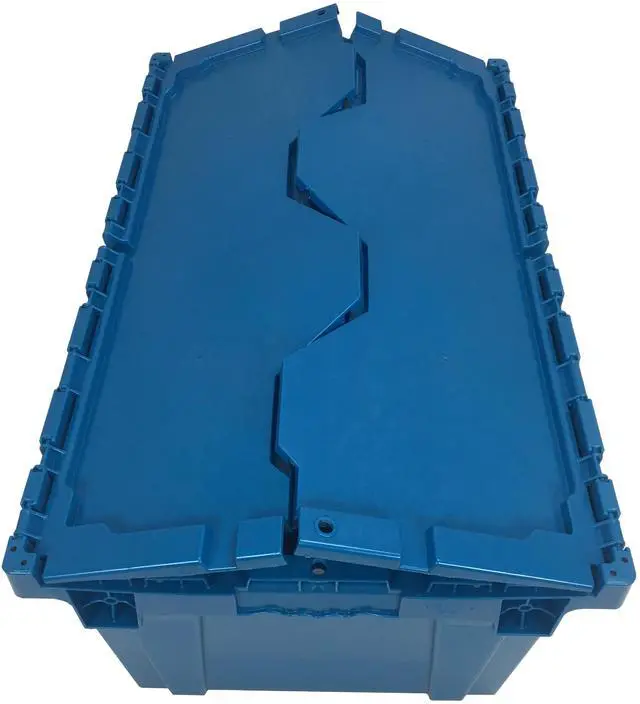 Alt view image 3 of 6 - UBMOVE Storage and Packing Plastic Tote Crate(2 Pack, Blue) Attached Lid Flip Top, 27"x17"x12.5"